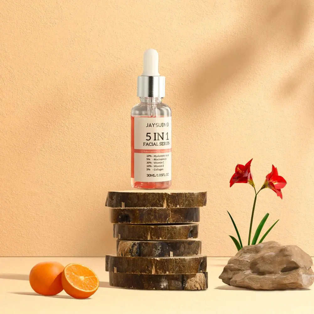5 In 1 Face Serum Moisturizing Vitamin C Hyaluronic Acid Facial Serum Shrink Pores Nourishing Breathable Skin Care 30ml