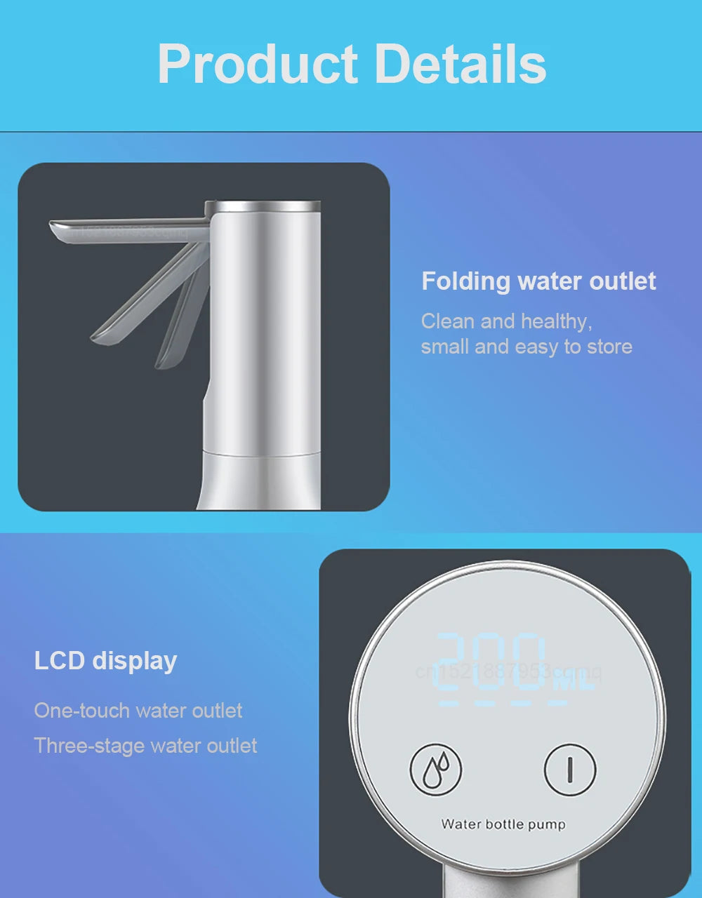 Electric Water Gallon Bottle Pump Automatic Water Dispenser Pump 19 Liters Foldable Desktop Water Bottle Pump H3 Rechargeable