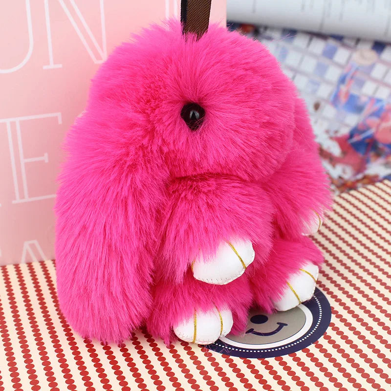 Cute Pluff Bunny Keychain Women Fur Pom Pom Angel Rabbit Key Ring Hare Plush Dolls Toy Girls Bag Car Key Pendant Kids Xmas Gift
