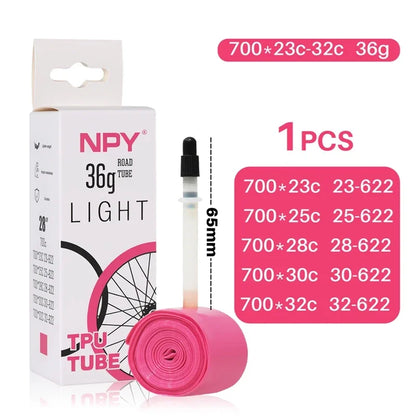 NPY Bike Inner Tube Anti Puncture 28G36G for Road Bikes 700C 23C 25C 28C 32C 35C Ultra-Light TPU Tube 45/65/85MM Presta Valves