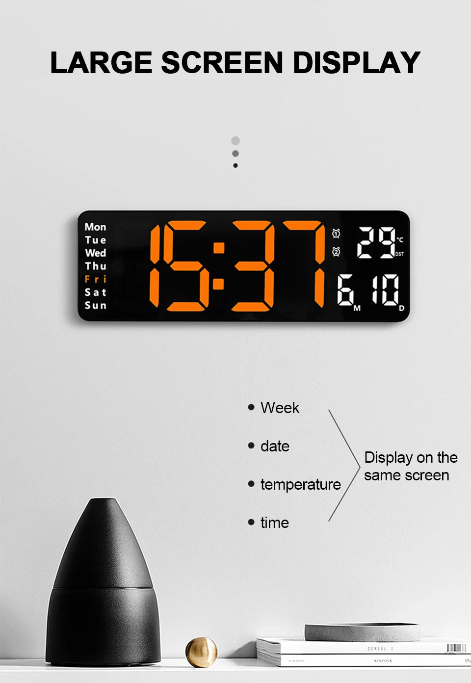 Large Digital Wall Clock Remote Control Temp Date Week Display Power Off Memory Table Clock Wall-mounted Dual Alarms LED Clocks