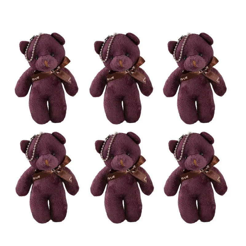 6/12pcs Mini Bear Plush Keychain Colorful Bear Stuffed Toy School Bag Pendant Teddy Doll Graduation Party Supplies Wedding Gift