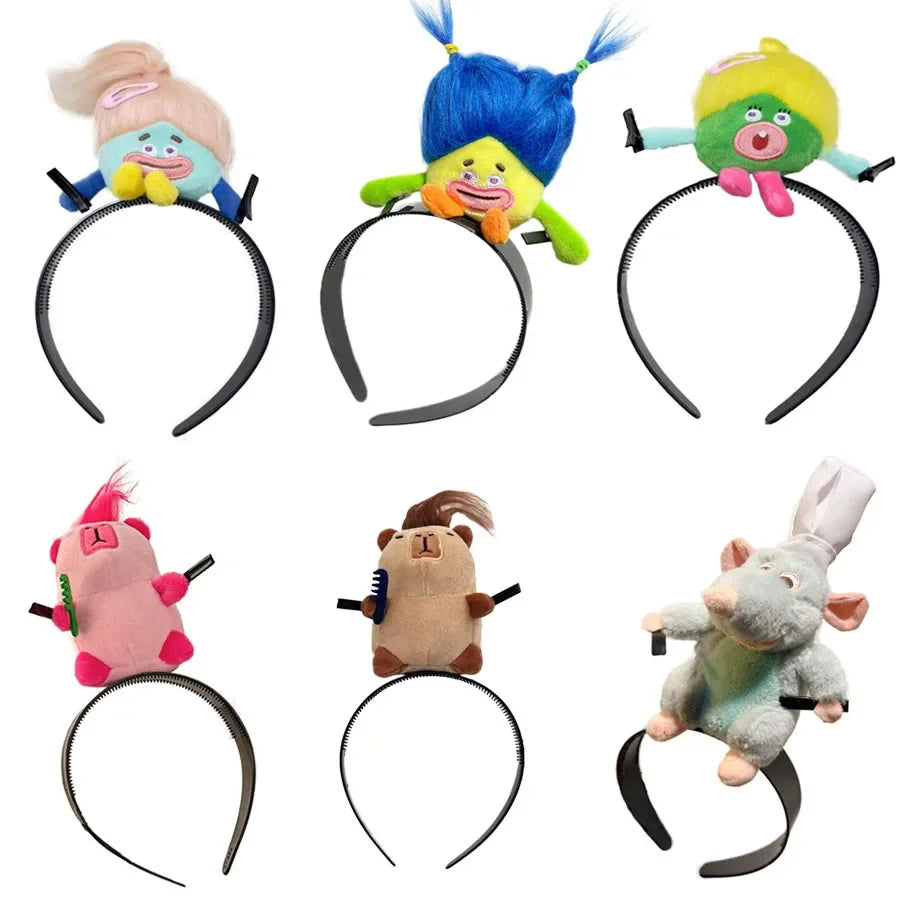 Ratatouille Mouse Head Hairband Capybara Funny Plush Hair Hoop Halloween Decor Capibara Women Hair Band Makeup Headdress Hairpin