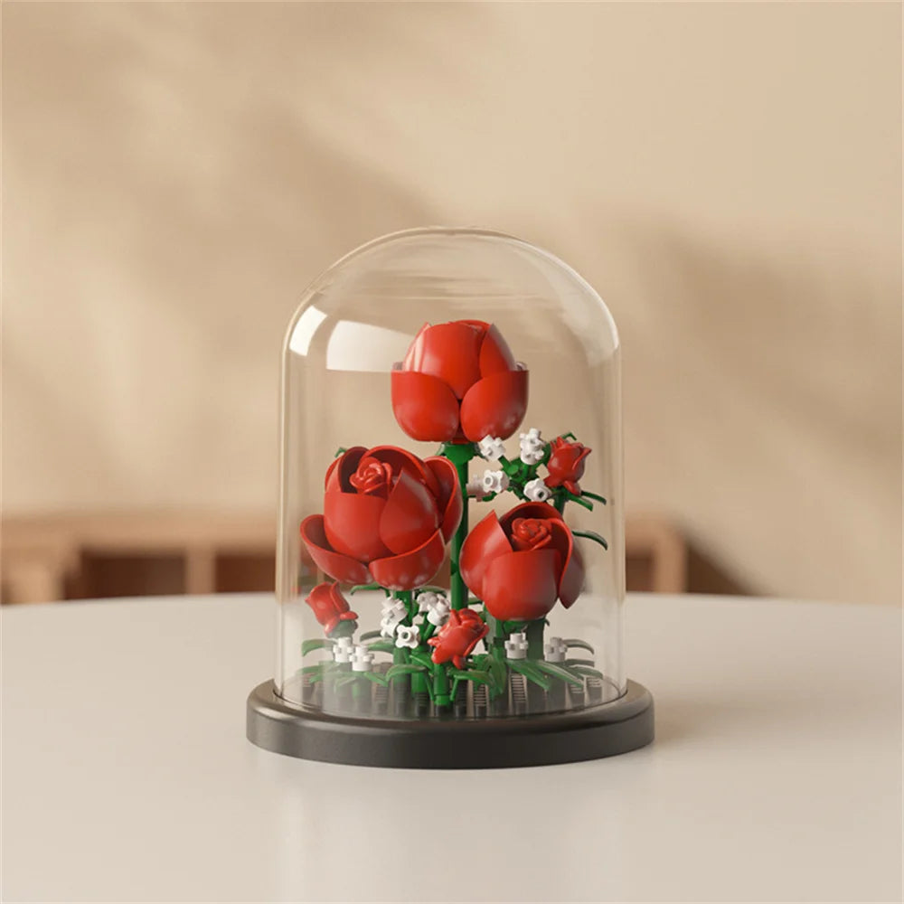 MOC Eternal Bouquet Rose Building Blocks Flower Building 3D Set DIY Eternal Bouquet Display Box Brick Toy for Home Office Decor