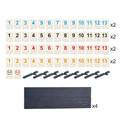 106 Rummy Tiles Numbered Mahjong Set, with 4 Racks, Zipper Storage , Deluxe Portable Travel Game Set, Suitable for Holiday Party