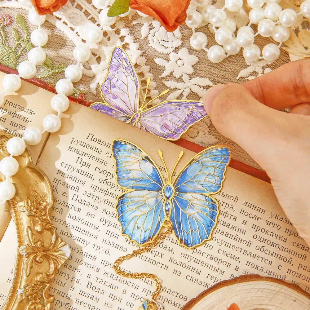 Mini Cute Butterfly Metal Bookmark With Chain And Gold Foil Design, Butterfly Book Page Holder, Vintage Bookmark To Aid Reading