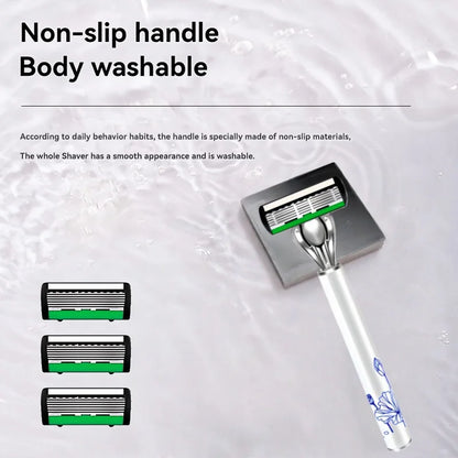 High Quality Men Safety Razor 6-Layer Germany Stainless Steel Shaving Blades Manual Shaver Replacing Cutter Head