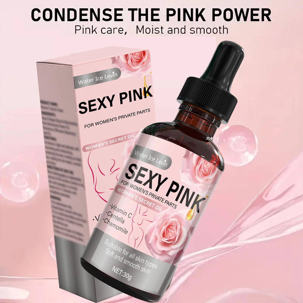 Secret Pink Intimate Oil Vitamin C & Chamomile. Softens, Smoothes, Revitalizes Skin. For Feminine Care. All Skin Types. 30g Net