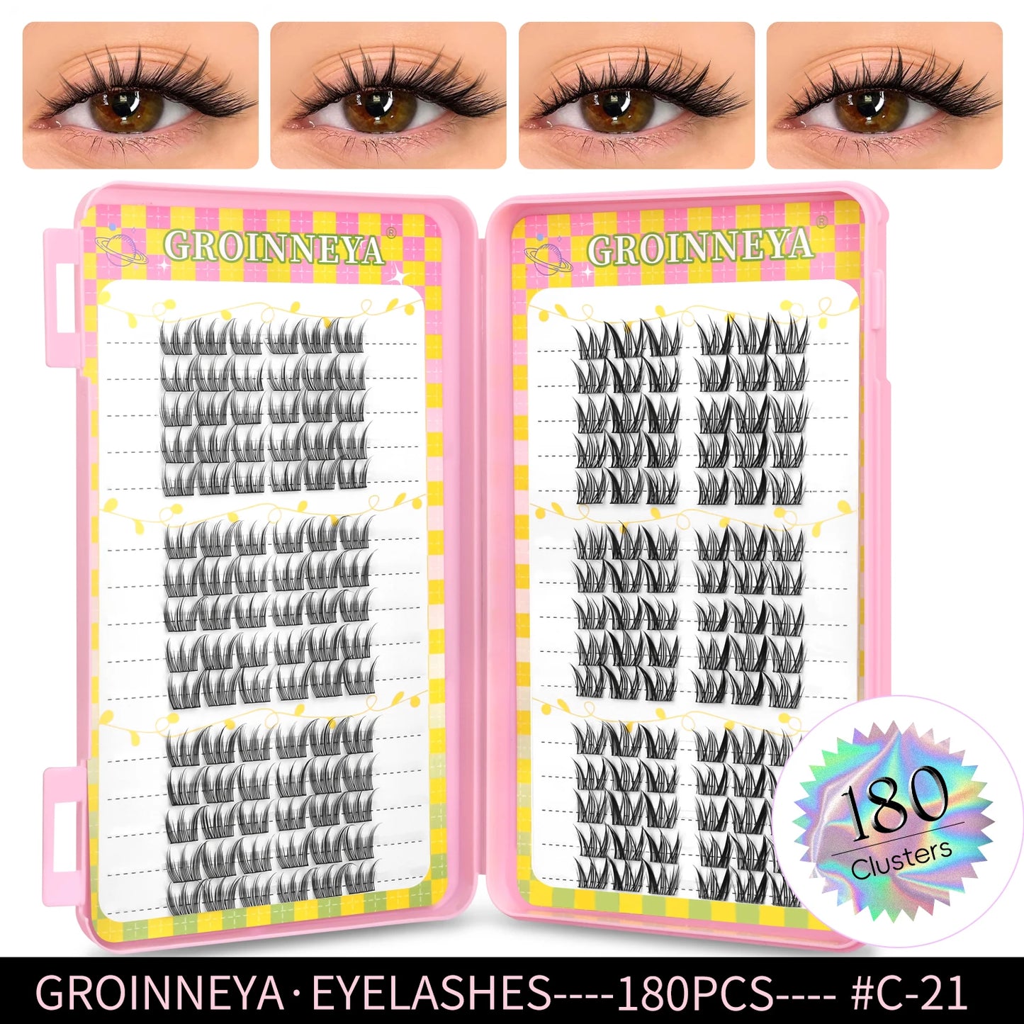 GROINNEYA Eyelashes Clusters 320 pcs Natural Eyelash extension Cluster Lashes Volume Mixed Tray Lashes Cluster Natural Lashes
