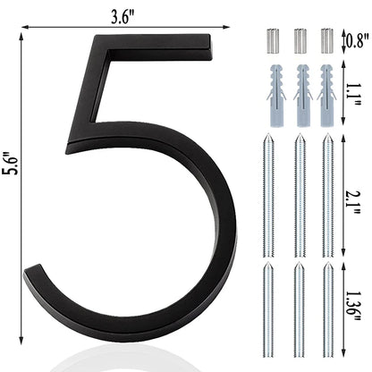 5.6inch Apartment Door Numbers Waterproof Zinc Alloy Street Mailbox Home Address Signs Black Modern House Floating Plate Digit