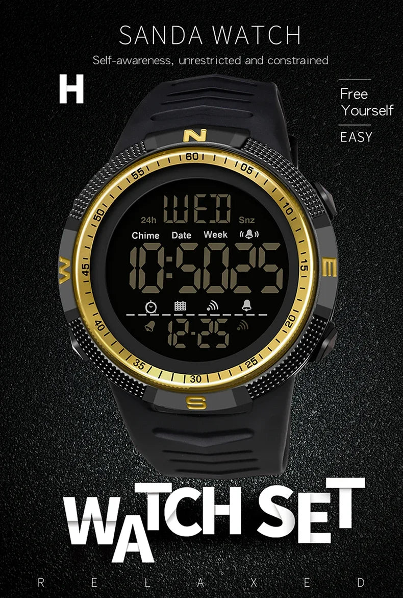 SANDA 6014 Military Sport Watch for Men Clock Digital Wristwatches Shockproof Countdown Waterproof Bracelet Relojes Para Hombre