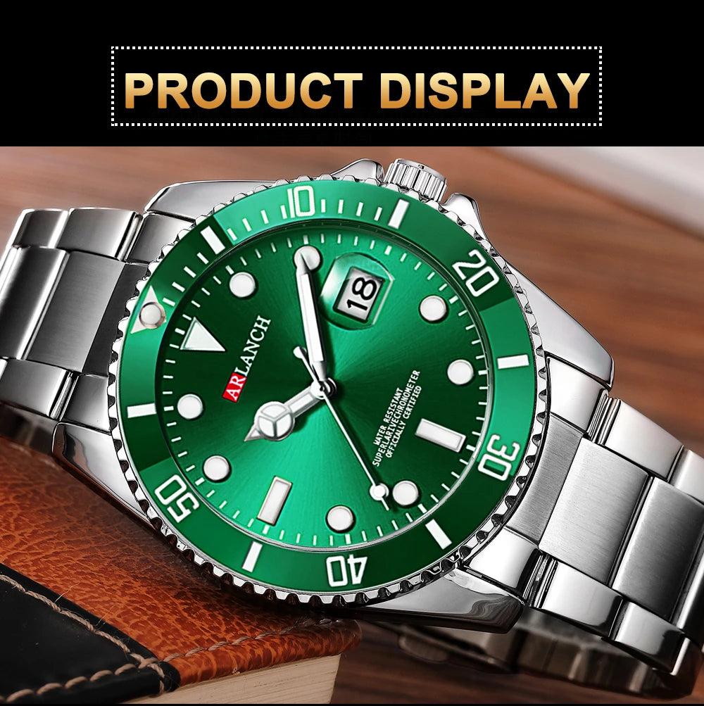 Business Stainless Steel Watch 40mm Classic Red Blue Circle Diving Series Magnifying Glass Calendar Quartz Watches montre homme