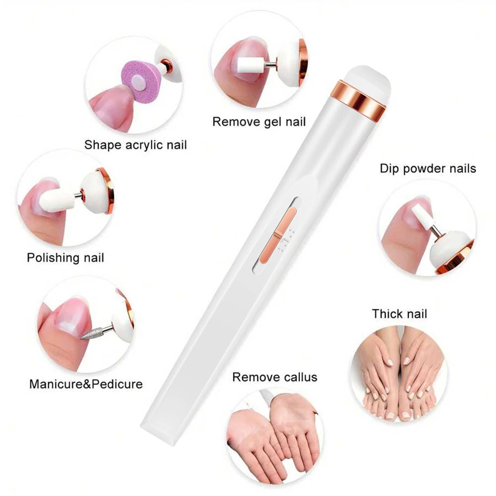 YIKOOLIN Portable Nail File Care Electric Nail Drill with 4 Speeds Cuticle Trimmer Battery Operated Manicure and Pedicure Tools