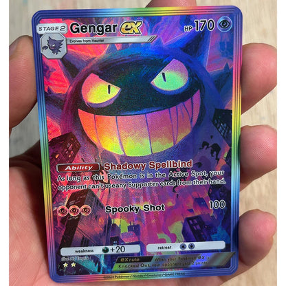 3Pcs/set Ex HP170 Gengar DIY Anime PTCG Collection Card English Spooky Shot Refractive Color Flash Relief Card Kid Gifts Toy