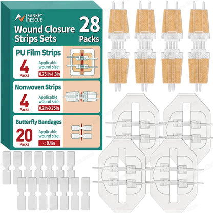 Sanke Rescue 1/14/28 Pack Wound Closure Strips Zipper Bandages Emergency Laceration for IFAK First Aid Kit Repair Wounds Device