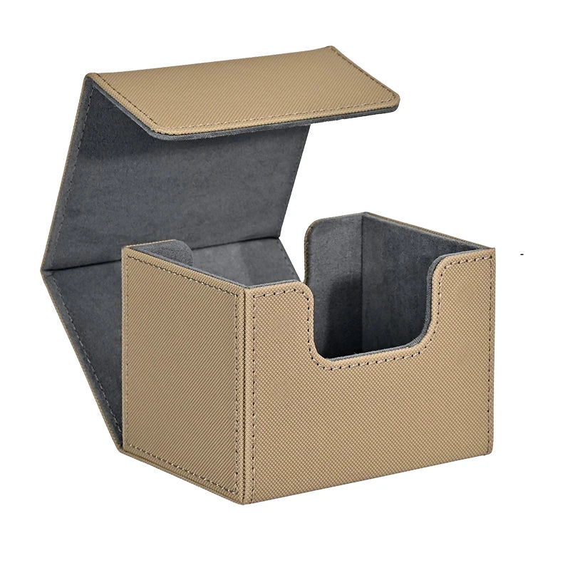 Card Deck Box , Card Storage Box Fits 100 single  Sleeved Cards, PU Leather Strong Magnet Card Deck Case for TCG Cards