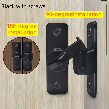 Anti-Theft Door Lock - 90°/180° Adjustable Sliding Pin, Keyless Entry Heavy-Duty Black Easy Install for Home Office Hotel Garage