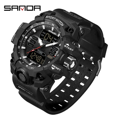 SANDA Outdoor Sports Military Mens Watch LED Digital Electron Quartz Male Wristwatch Dual Display Clock Men Relogio Masculino