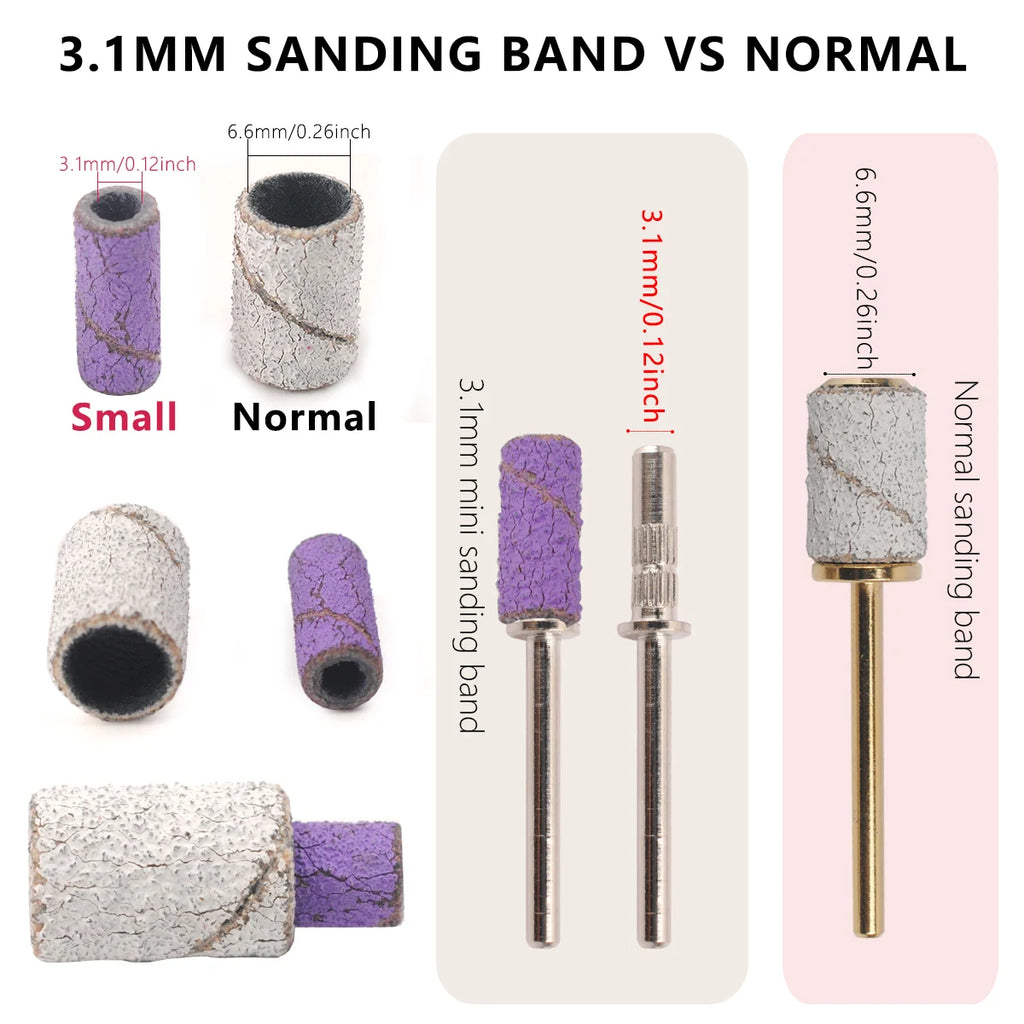 100pcs 3.1mm Mini Sanding Bands Kits Nail Drill Bits Mandrel Sets Electric Manicure Accessories Tool Dead Skin Remover