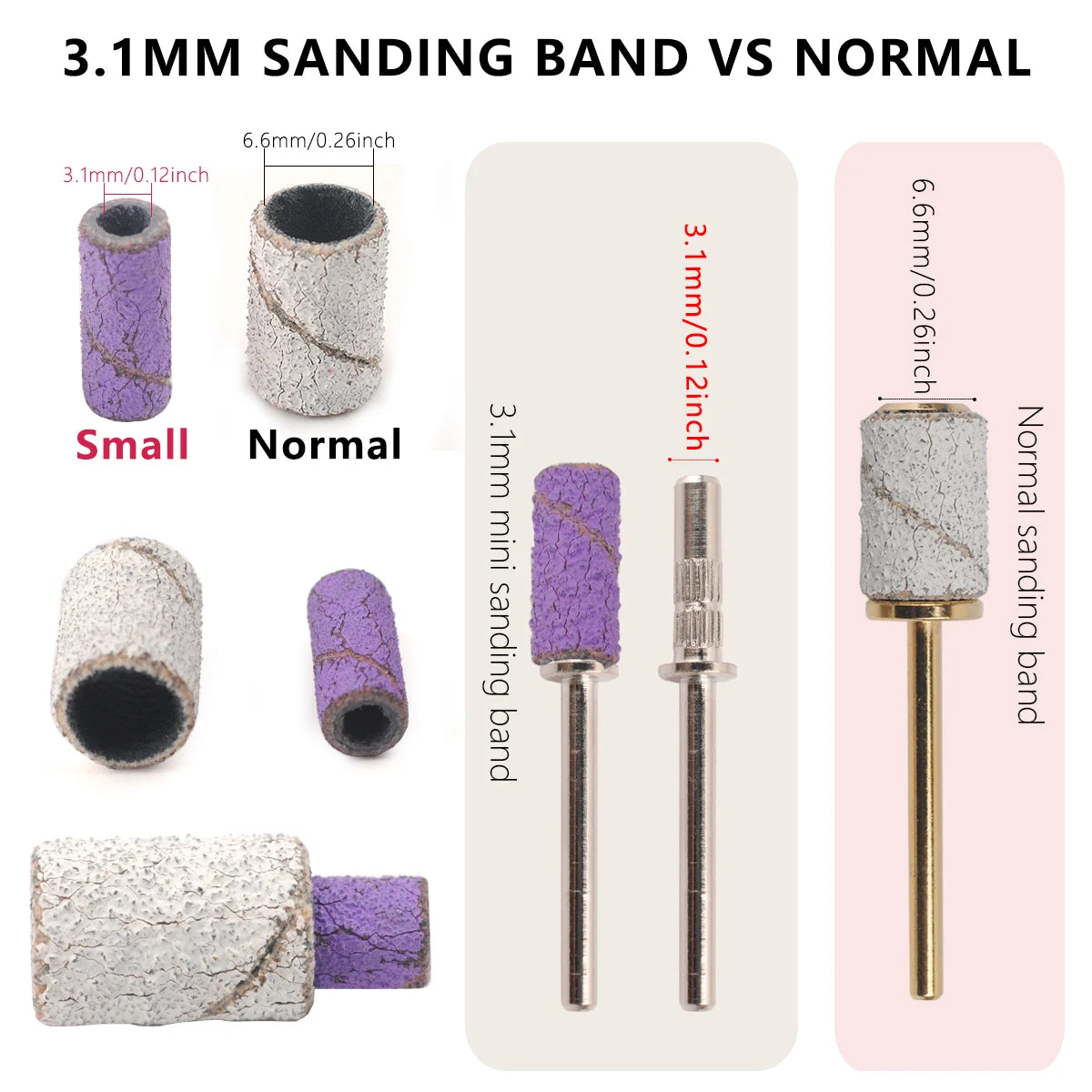 100pcs 3.1mm Mini Sanding Bands Kits Nail Drill Bits Mandrel Sets Electric Manicure Accessories Tool Dead Skin Remover