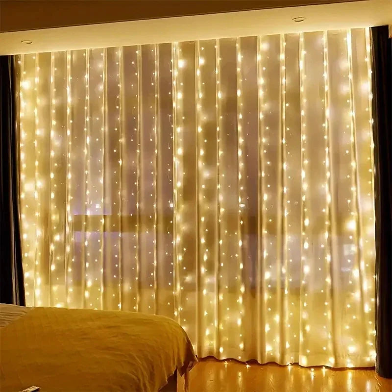3/4/6m Curtain 100/600LEDString Lights Garland USB Festoon Remote Control Fairy Garland Lights Christmas Decoration Bedroom Home