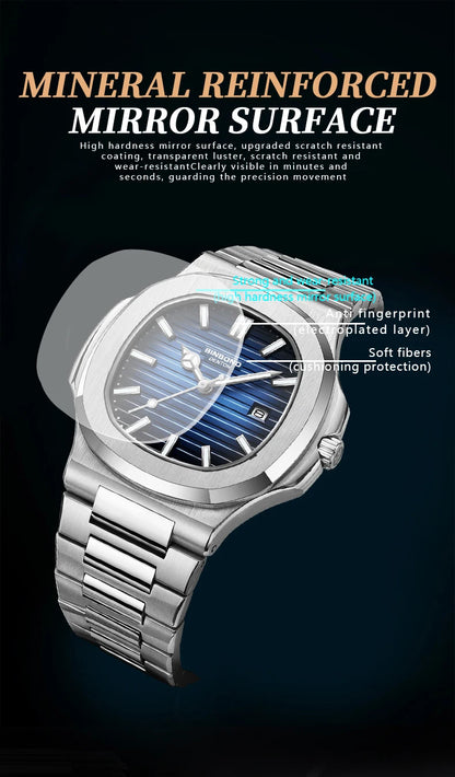 BINBOND sturdy stainless steel strap quartz wristwatches for men luxury luminous waterproof auto date accurate men's watch reloj