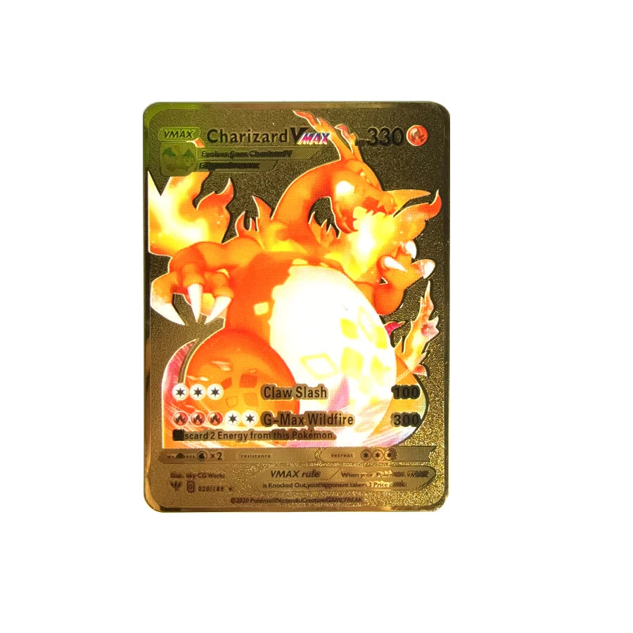 Cartão de metal pokémon 10000 pontos arceus charizard raichu super cartão dourado inglês mewtwo vmax gx ex presente de natal