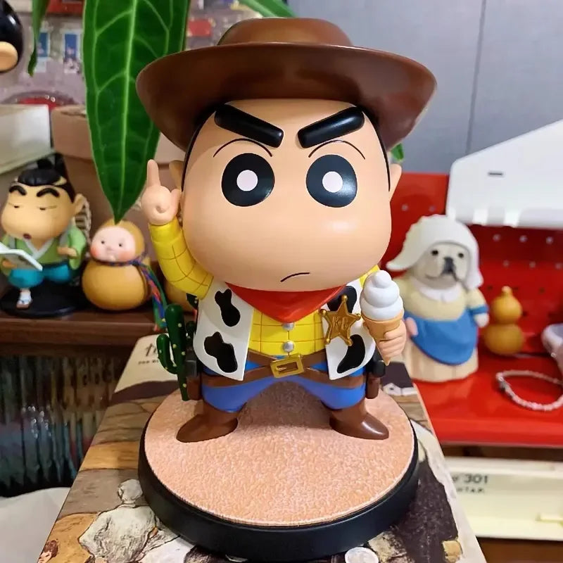Cartoon Crayon Xiaoxin Cosplay Woody Buzz Lightyear Action Figure Statue Car Ornament Desktop Decoration Gift Collect Toys Model