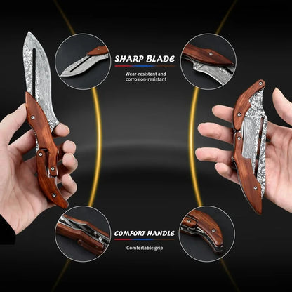 1PC Outdoor folding knife,Mechanical design, fixed blade; Wooden handle,EDC pocket knife,Fishing knife,Camping,Mountaine