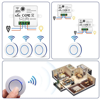 RF 433MHz Wireless Light Switch 220V 110V 10A Relay Controlle Mini Round Button Wall Panel Switch Remote Control For LED Lamp