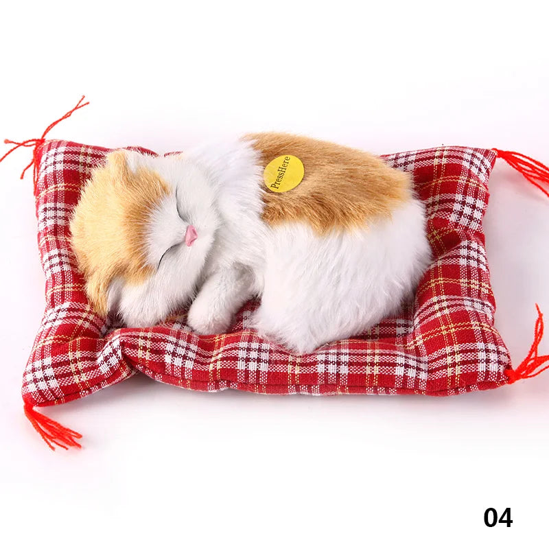 Brand New Simulation Animal Doll Plush Sleeping Cats Toy With Cushion Can Speak Out with Sound Kids Gift Stuffed Desk Ornament