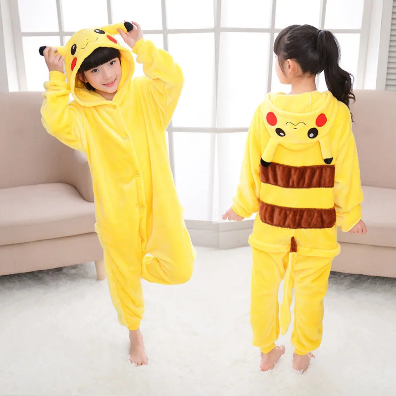 Smile pikachu Costume For Boys Girls Onesie Anime Winter Pajama Flannel Warm Suit Pokemon Kigurumis