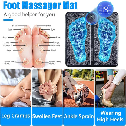 EMS Foot Massage Mat - Multi-Frequency Stimulation with 8 Zone Reflexology Massage