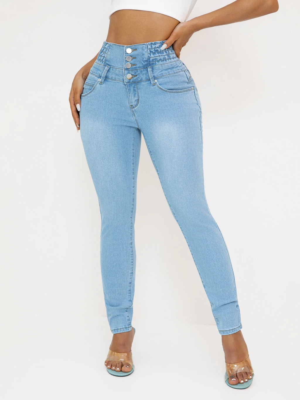 High-Waist Ankle-Length Stretch Jeans