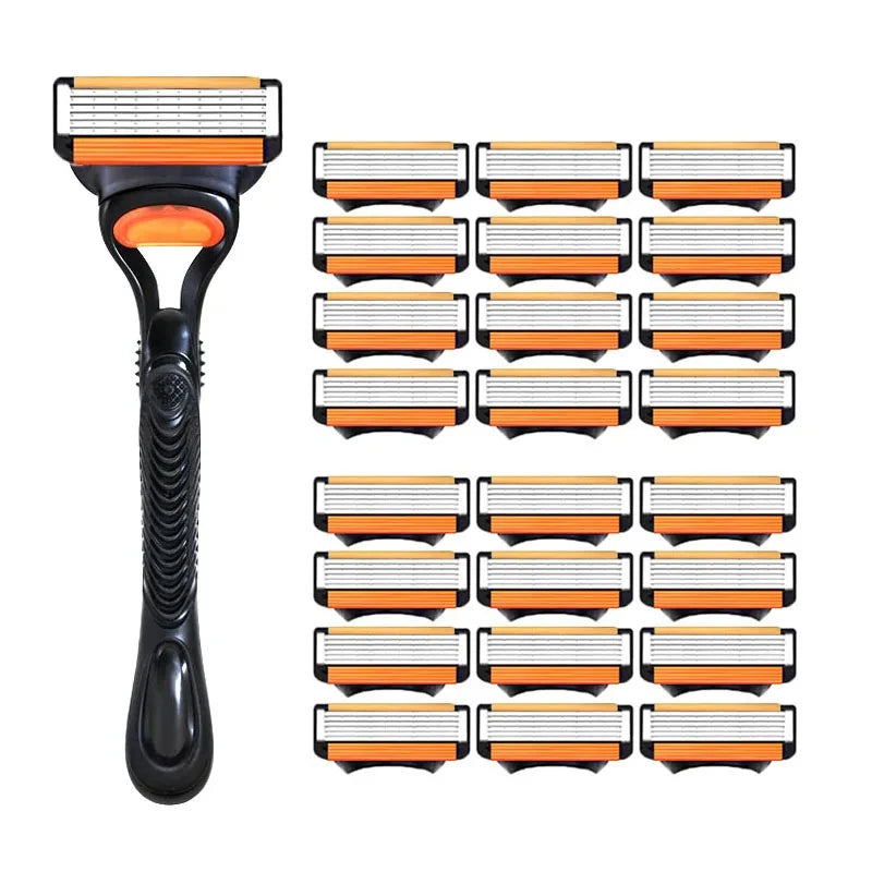 6-layer Manual Razor Set, 1 Handle With4/8/12/16/24 Refills Stainless Steel Manual Shave Razors For Daily Face Care