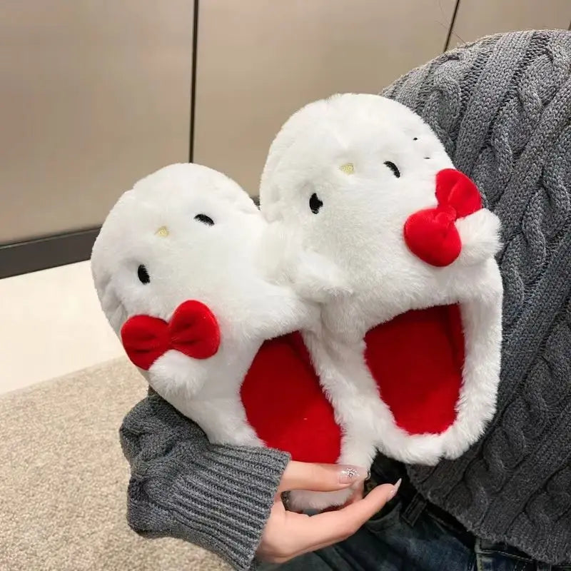 Kawaii Hellokitty Anime Warm Cotton Slippers Autumn Winter Thick Anti Slip Cartoon Plush House Slippers For Girls Surprise Gifts