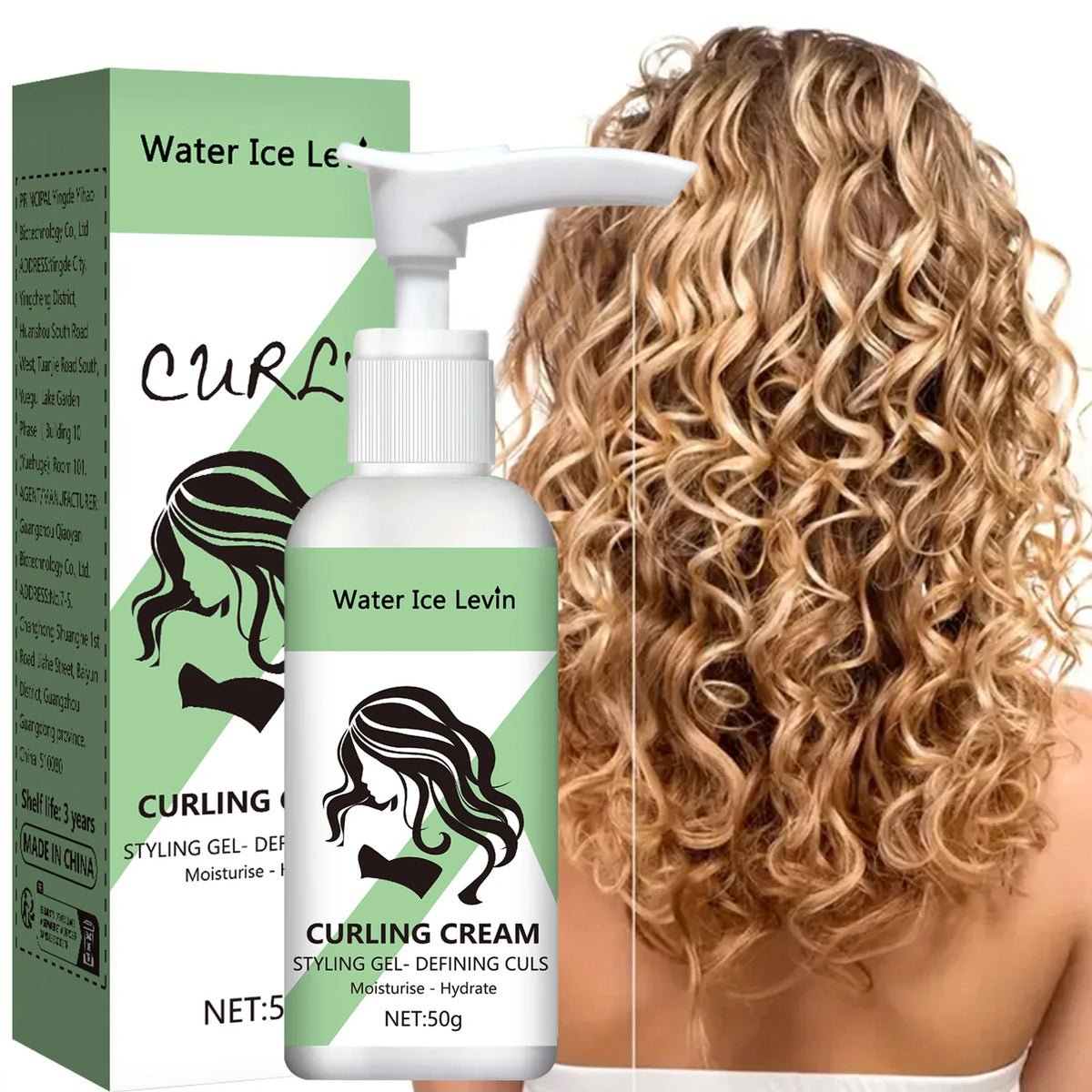 Water Ice Levin Curling Cream: Your Answer to Dry, Unruly Hair. Transform Frizz into Defined, Hydrated, and Bouncy Curls.