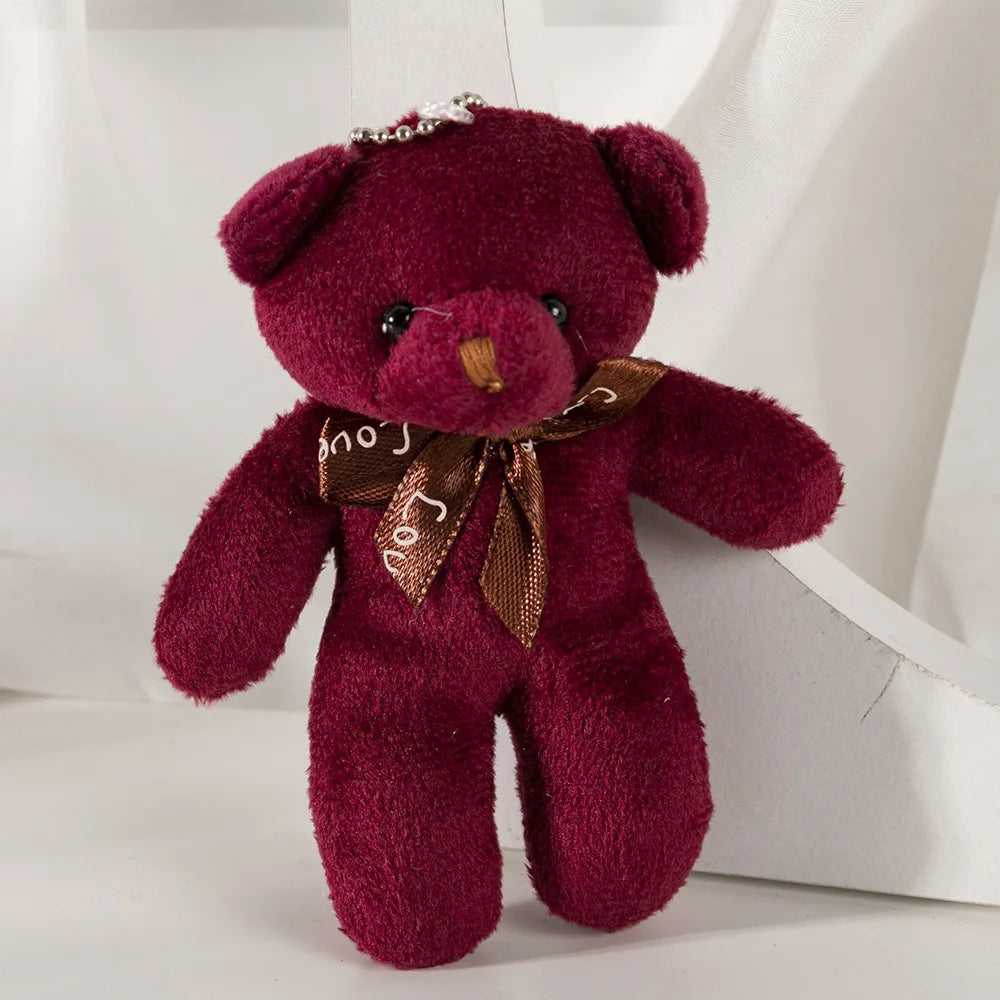 6/12pcs Mini Bear Plush Keychain Colorful Bear Stuffed Toy School Bag Pendant Teddy Doll Graduation Party Supplies Wedding Gift