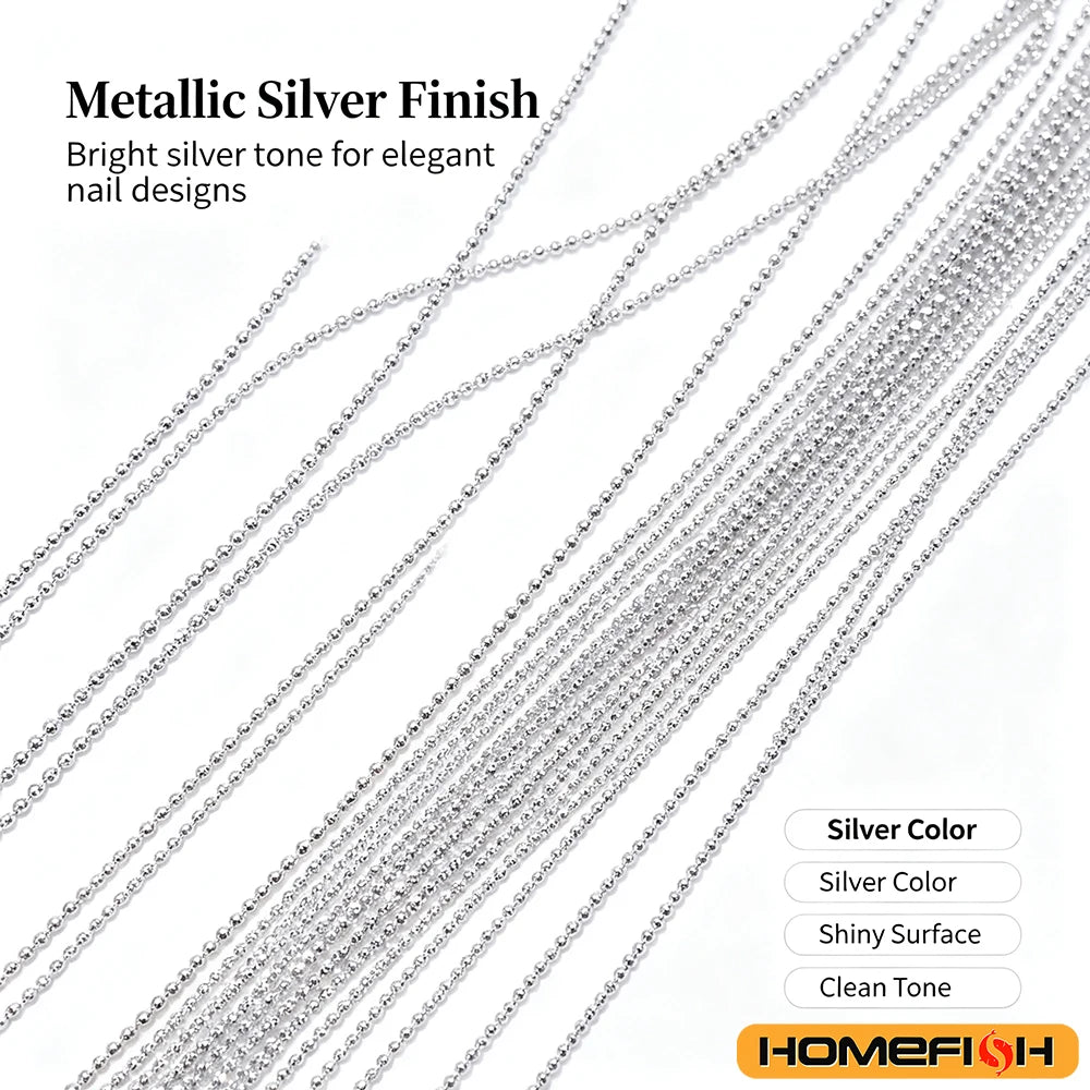 1M/Pack 0.8mm Gold Silver Nail Bead Chain Charm Ellipse Stone Nail Art Decorations Giltter Metal Steel Ball Jewelry Accessory