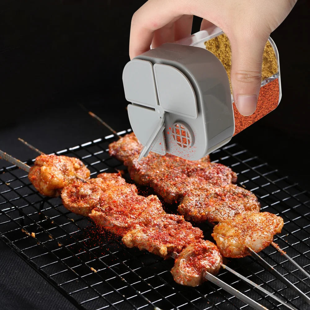 4in1 Camping Seasoning Shaker Multi-Purpose Spice Jar with Lid 4-Compartment For Outdoor BBQ Cooking Salt Pepper Storage Box
