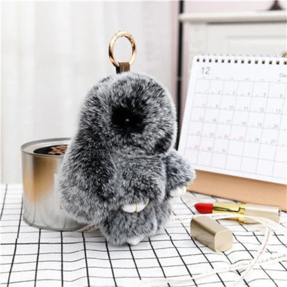 Cute Pluff Bunny Keychain Women Fur Pom Pom Angel Rabbit Key Ring Hare Plush Dolls Toy Girls Bag Car Key Pendant Kids Xmas Gift