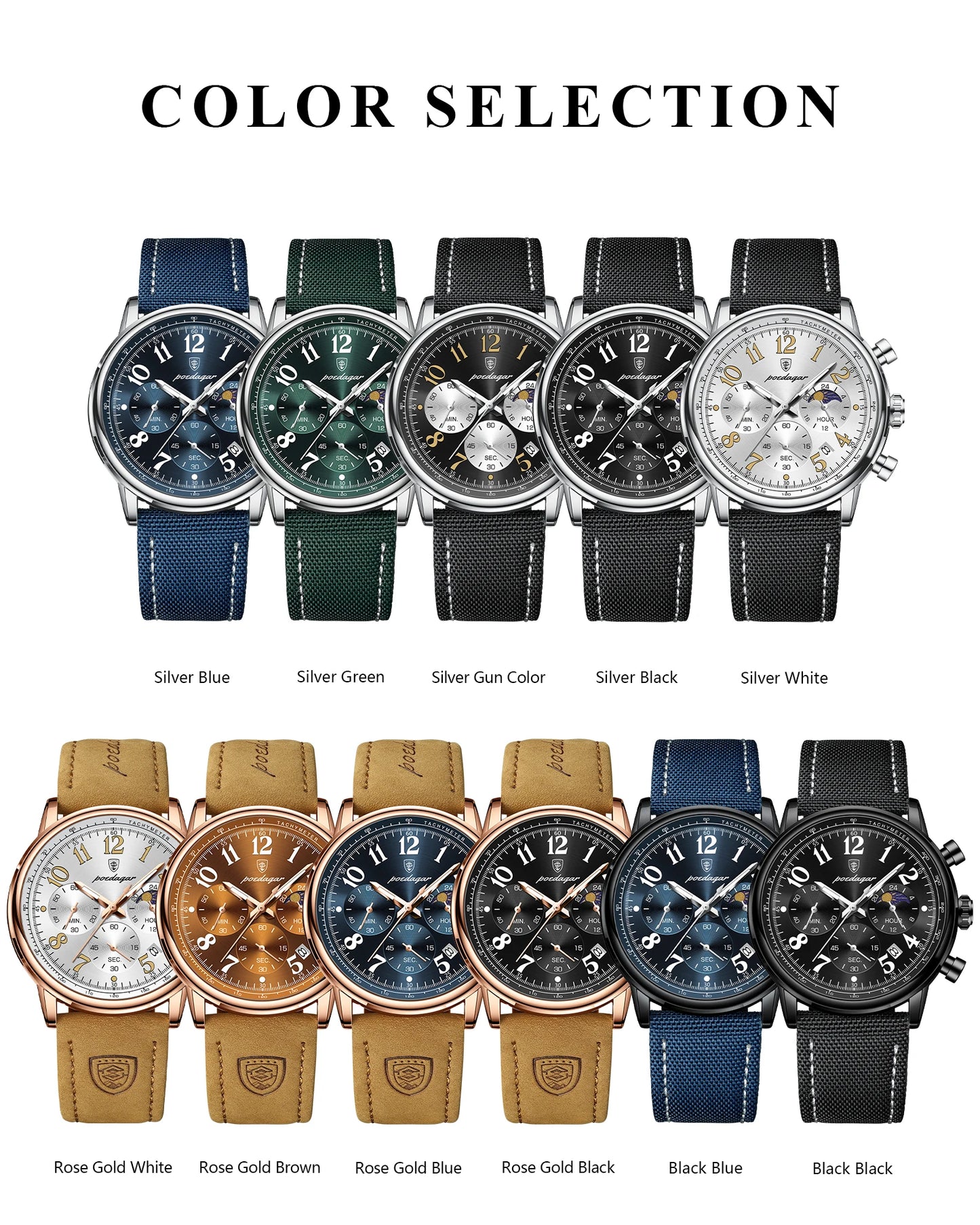 POEDAGAR Luxury Sports Men Watch Waterproof Luminous Leather Quartz Man Wristwatch Chronograph Date Military Men's Watches Reloj