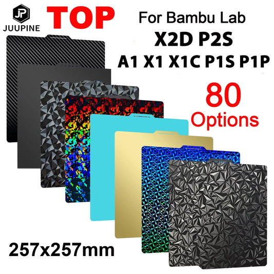JUUPINE For Bambulab Build Plate 257x257mm Spring Steel Sheet X2D build Plate P2S A1 X1C P1S build plate 3d Printer Bamboo Lab