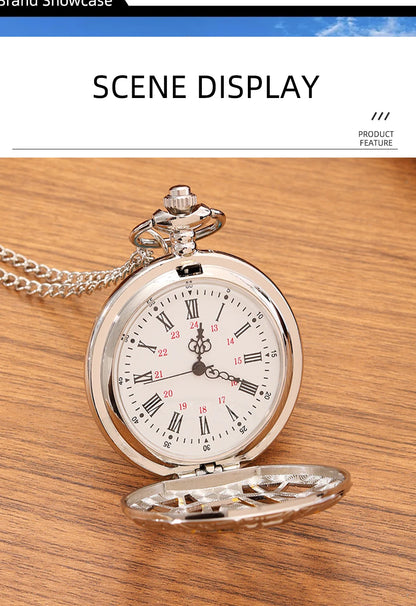 Fashion New Vintage Relief Carved And Hollowed Out Roman  Flip Style Pocket Watch On Chain Pendant Clock Chain Mens Women