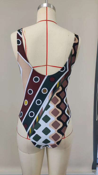 2026 New Luxury Design Women's Hollow Out One-piece Swimsuits And Skirt Geometry Print Sexy Bikini Fashion Beach Bathing Suit