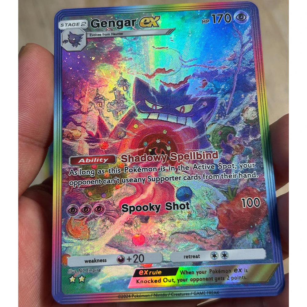3Pcs/set Ex HP170 Gengar DIY Anime PTCG Collection Card English Spooky Shot Refractive Color Flash Relief Card Kid Gifts Toy