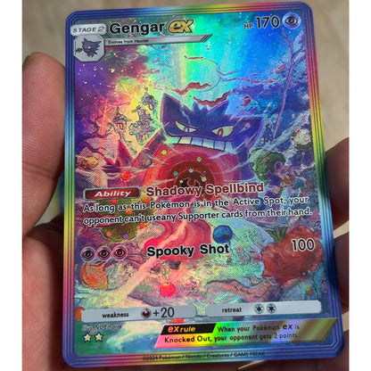 3Pcs/set Ex HP170 Gengar DIY Anime PTCG Collection Card English Spooky Shot Refractive Color Flash Relief Card Kid Gifts Toy