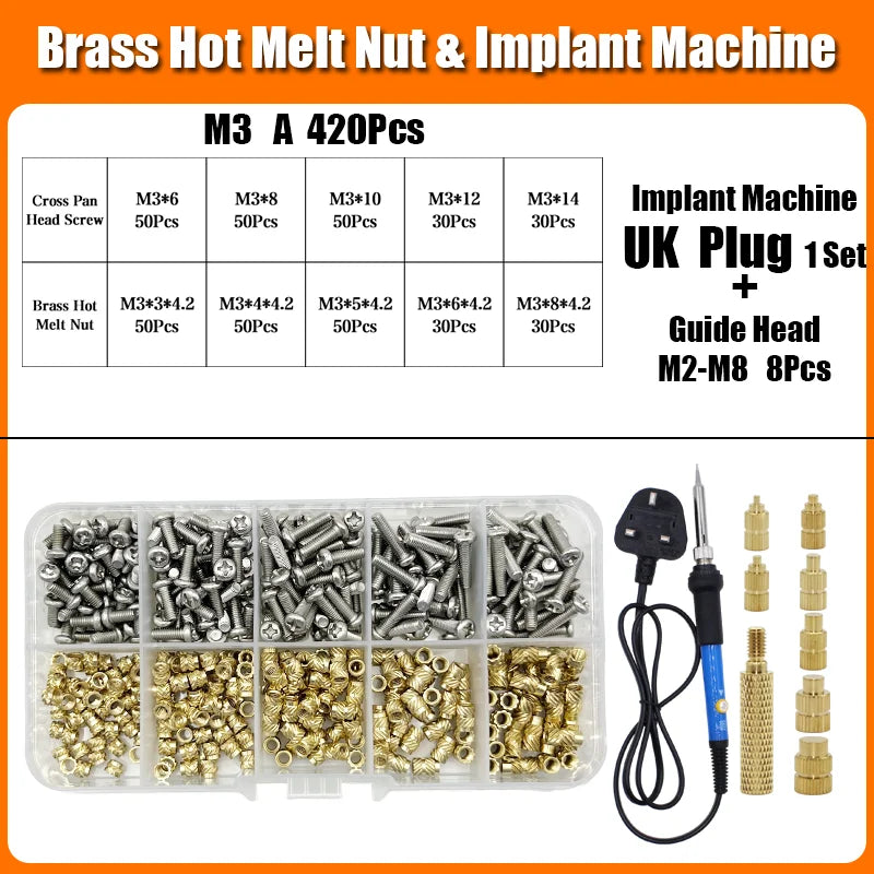 Brass Hot Melt Threaded Insert Nut Iron Tip 3D Printer Accessorie Heating Nut  Stainless Screw Bolt Insertnut Kit M2 M2.5 M3 M4