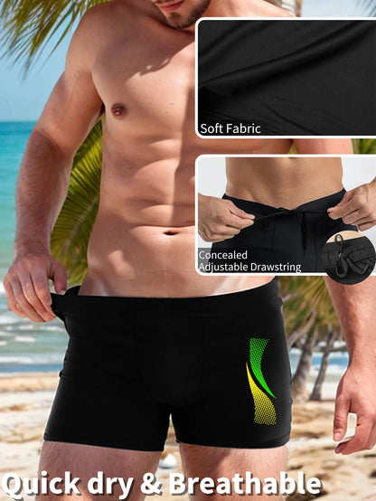 Swimming Trunks with Fashion Prints Men Quick Dry Beach Boxer Shorts with Drawstring Boy Swimwear Underpants
