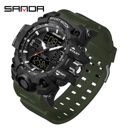SANDA Outdoor Sports Military Mens Watch LED Digital Electron Quartz Male Wristwatch Dual Display Clock Men Relogio Masculino